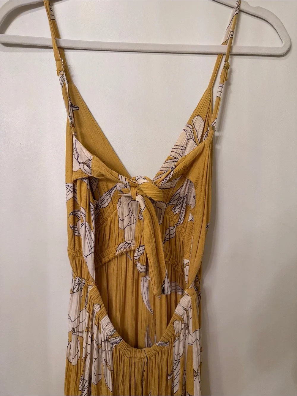 Angie Mustard Floral V-Neck Maxi Dress with Spaghetti Straps